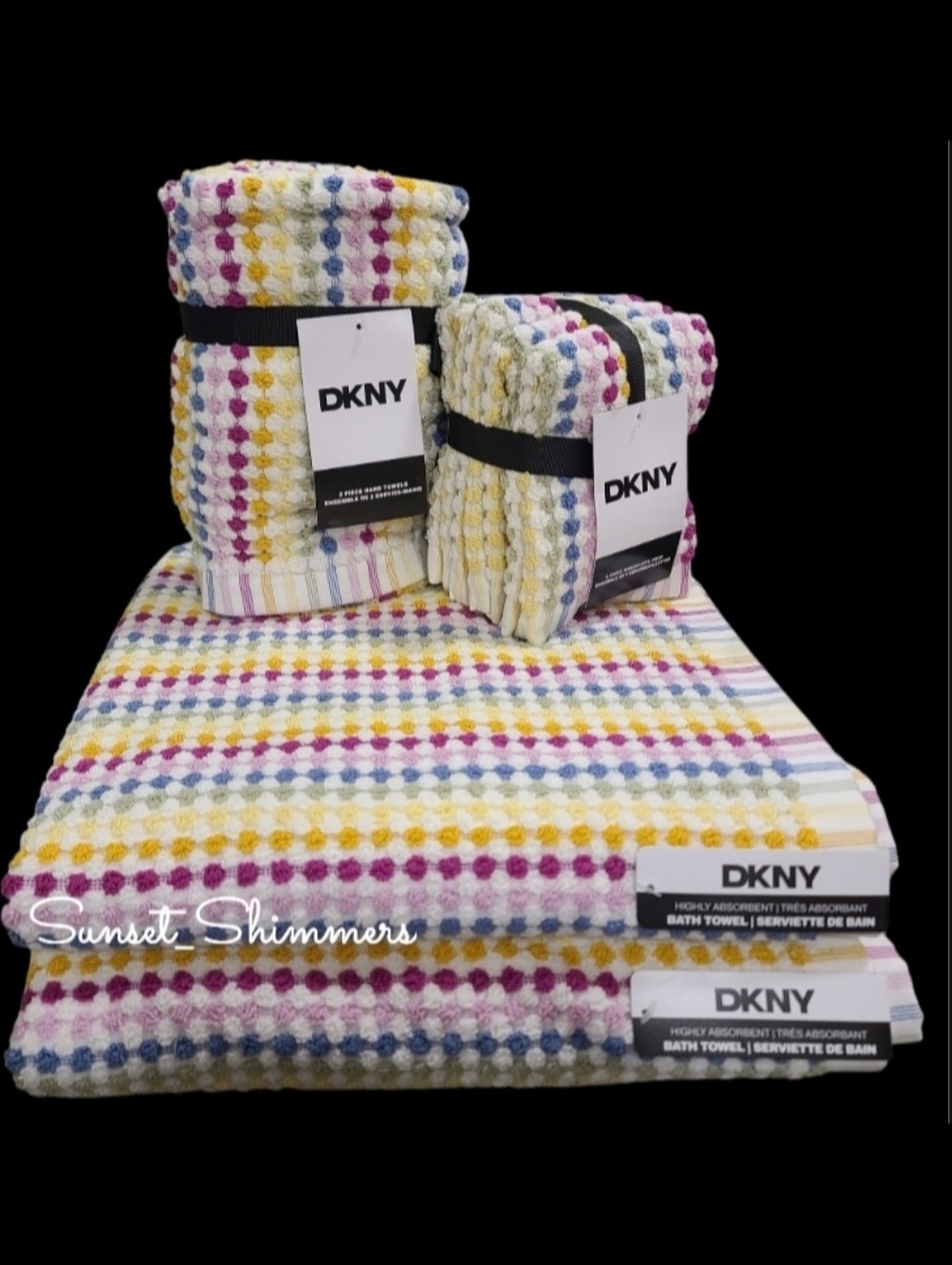 8pc DKNY 2 Bath 2 Hand 4 Washcloth Colorful Rainbow Gingham Check Towel Set New